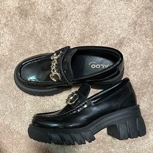 Aldo Black Loafers with Gold Accent